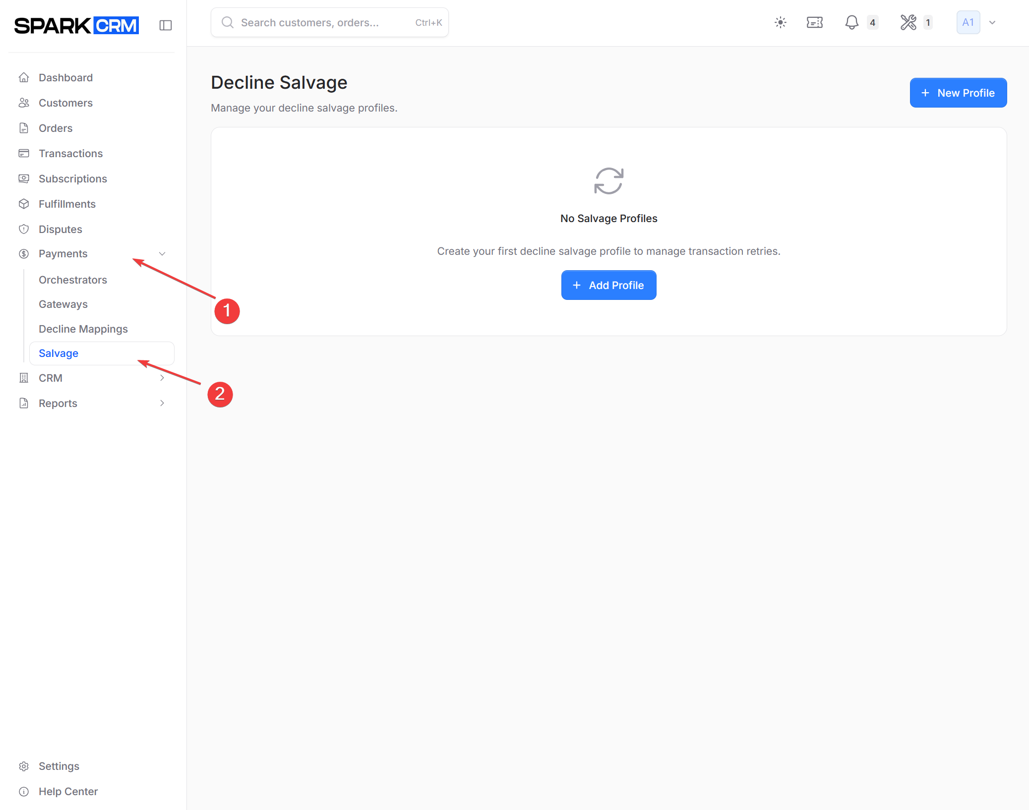 screenshot of decline salvage profiles list page