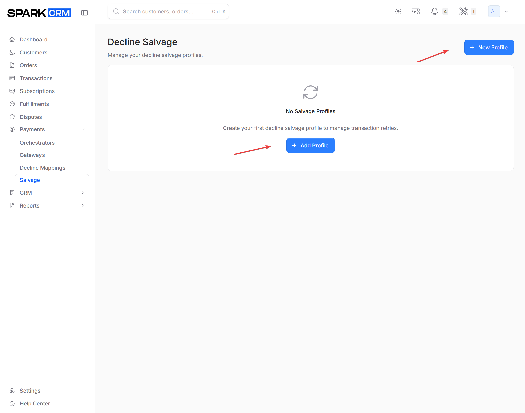 screenshot of Create button