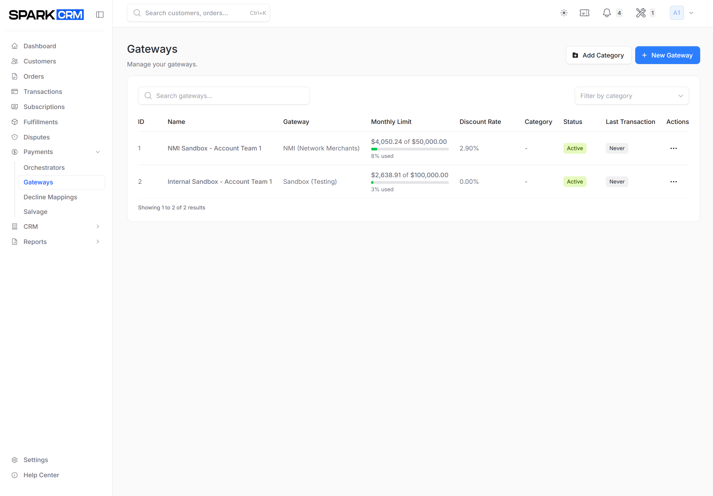 screenshot of gateway list with all columns visible