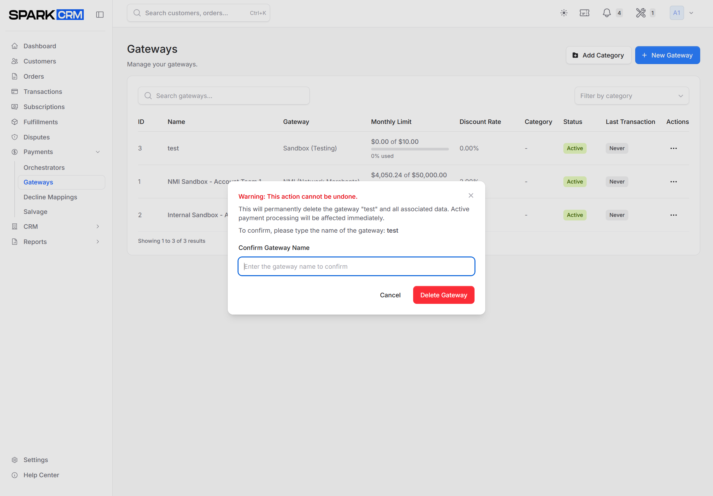 screenshot of delete confirmation modal
