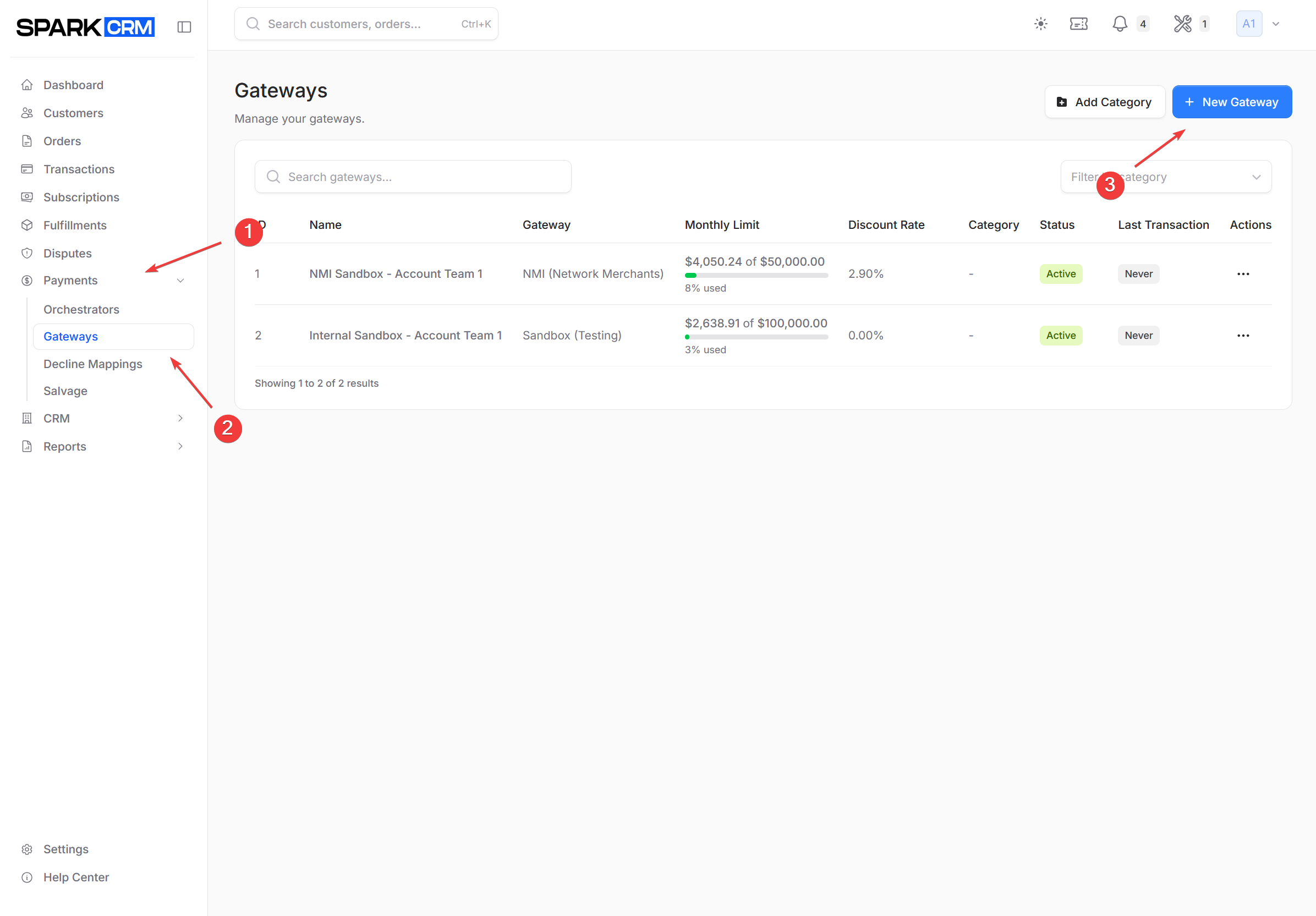 screenshot of New Gateway button location