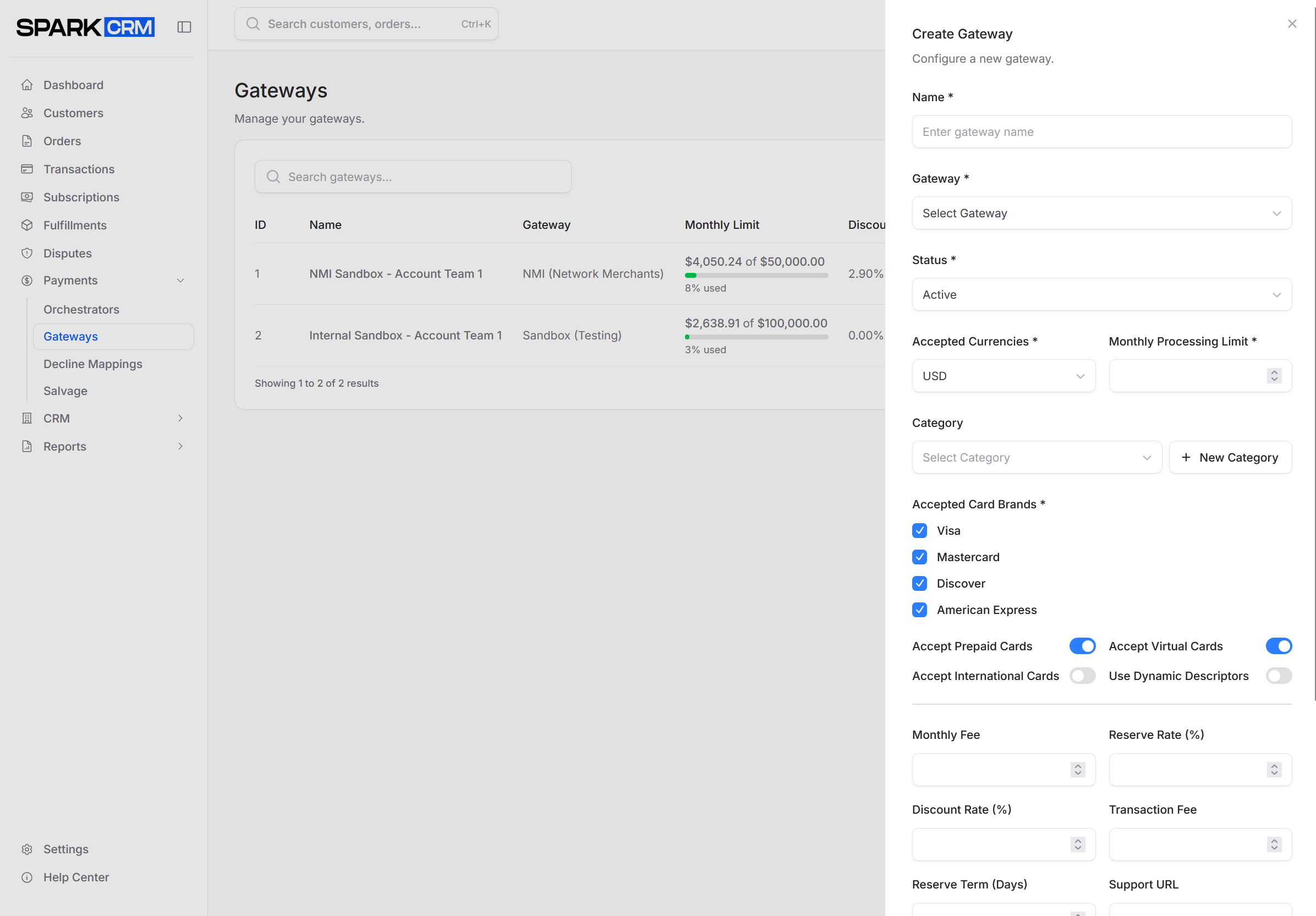 screenshot of gateway form - basic information section