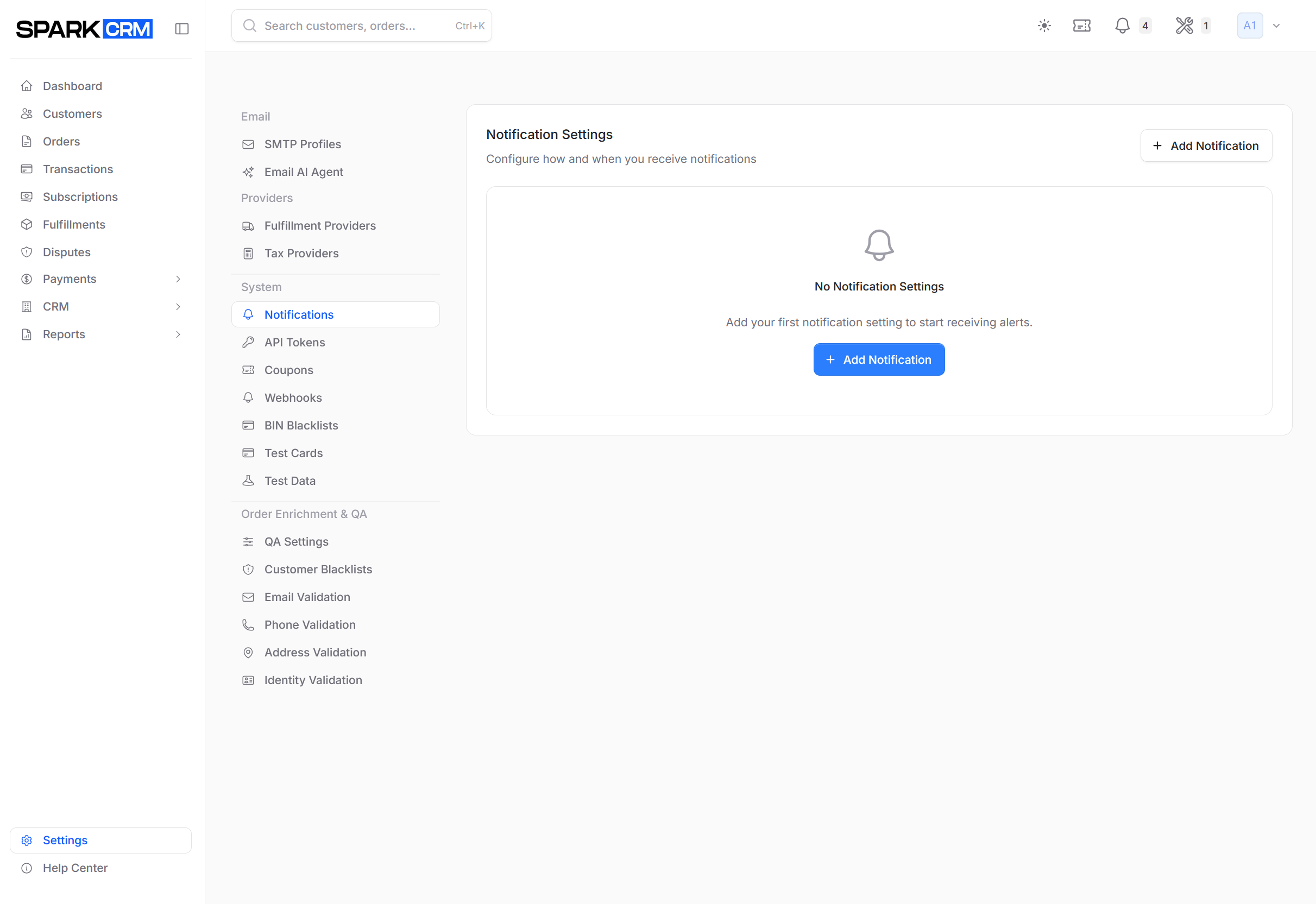 screenshot of Notifications settings page
