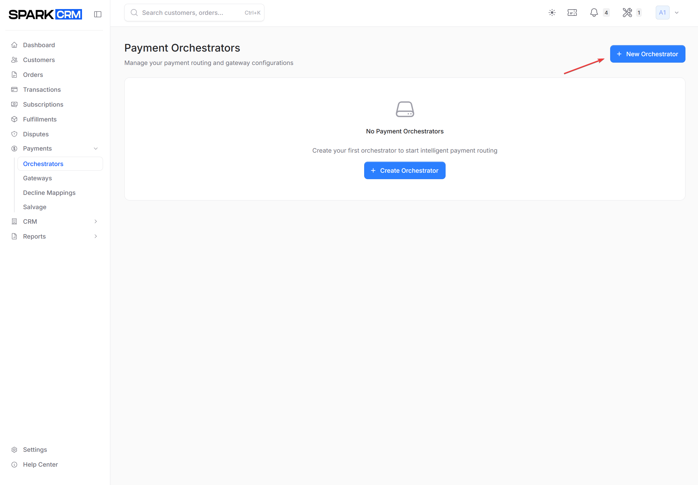 screenshot of Create button location