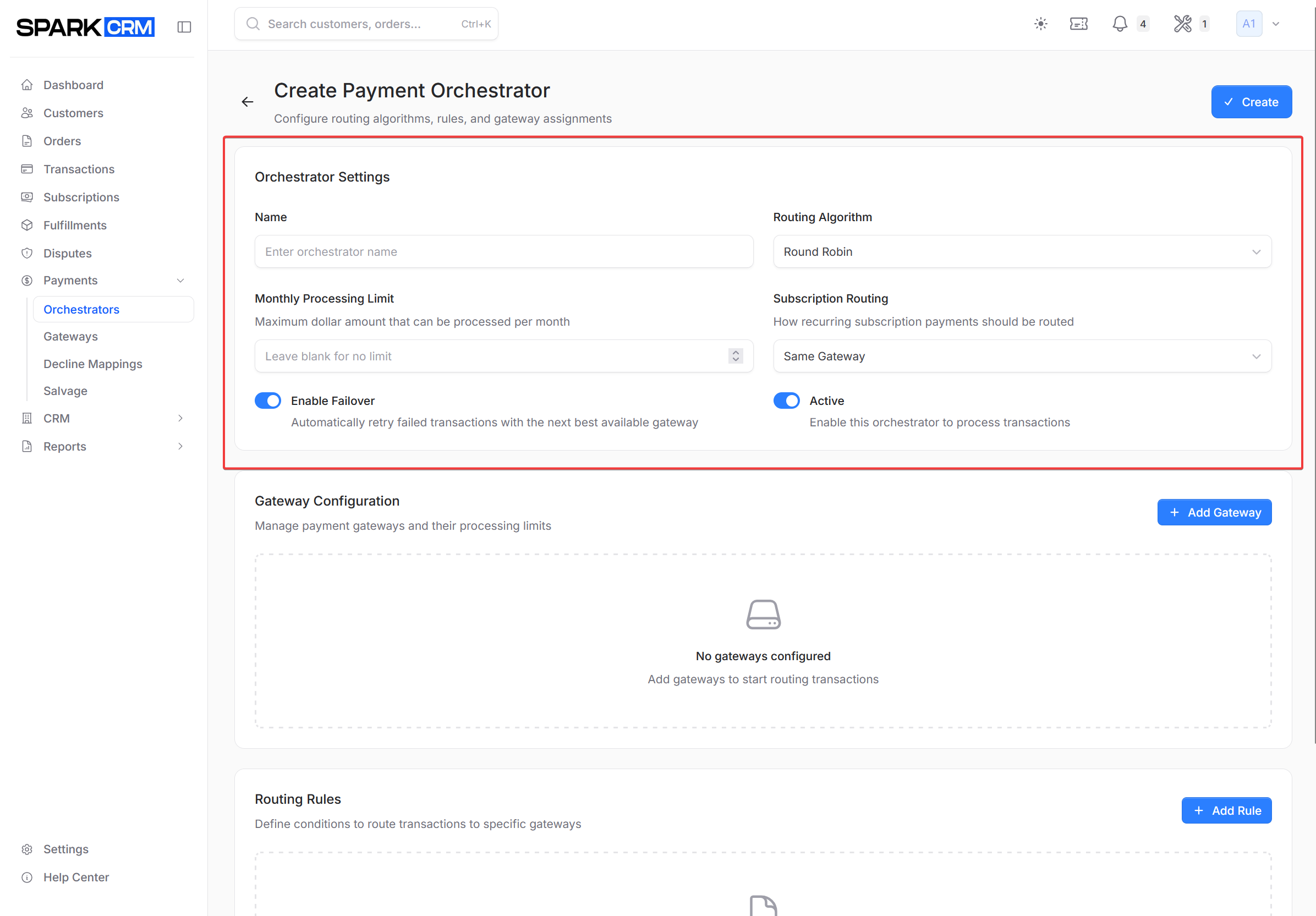 screenshot of orchestrator basic settings form
