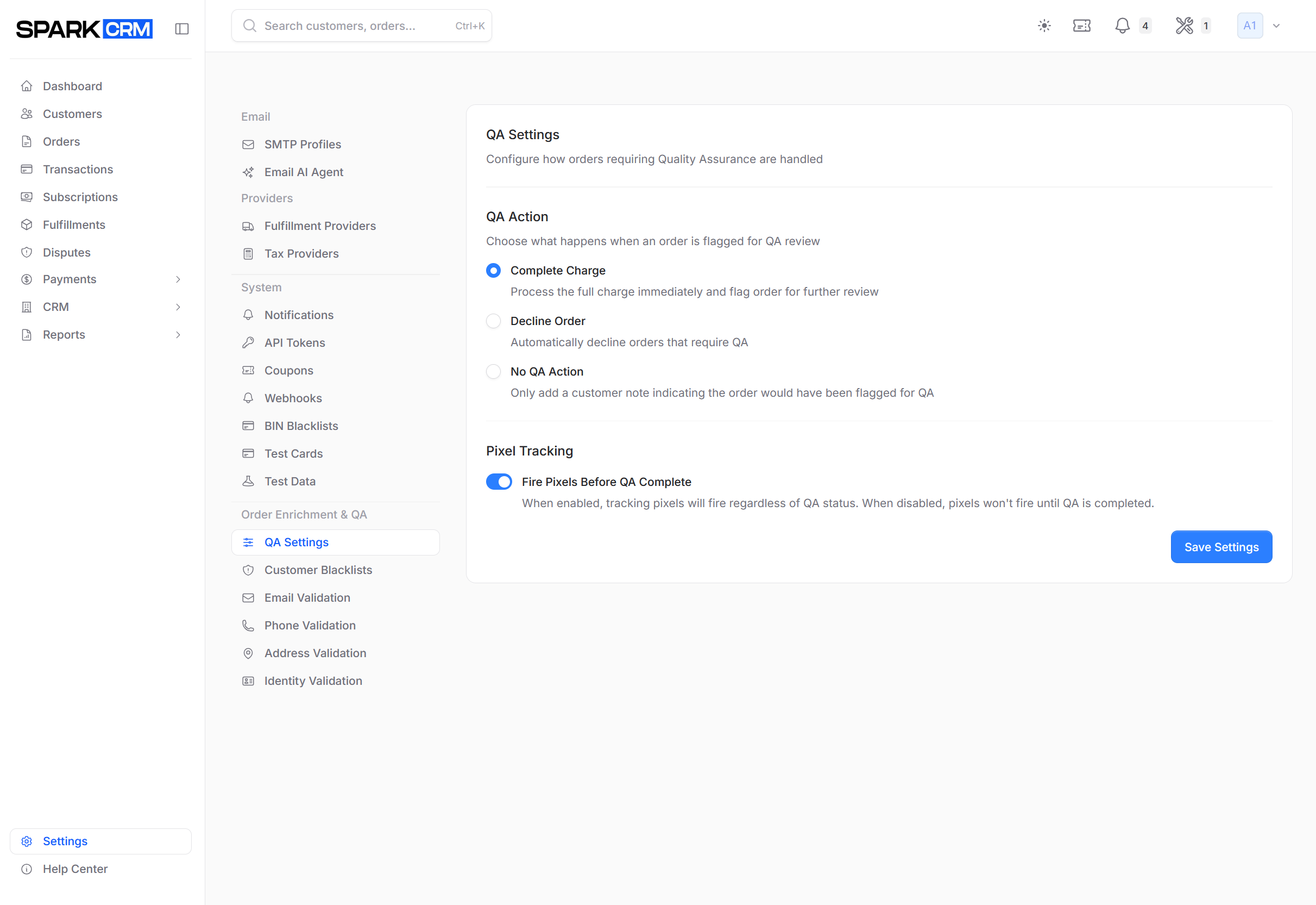screenshot of QA rule configuration