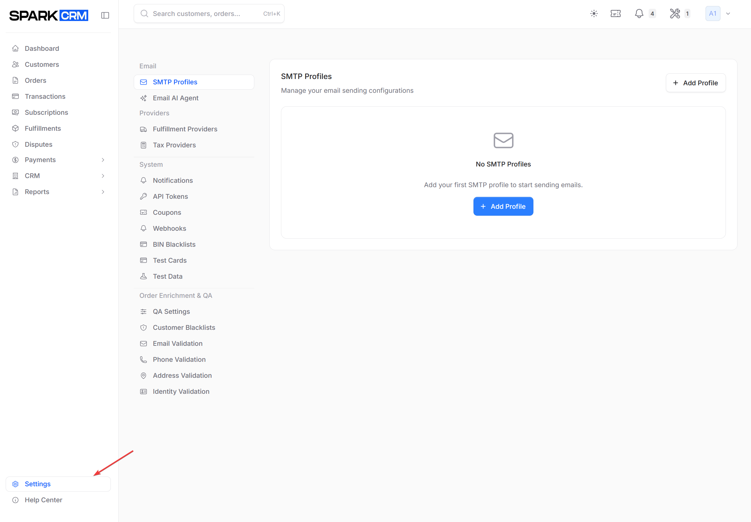 screenshot of Settings page showing left navigation menu