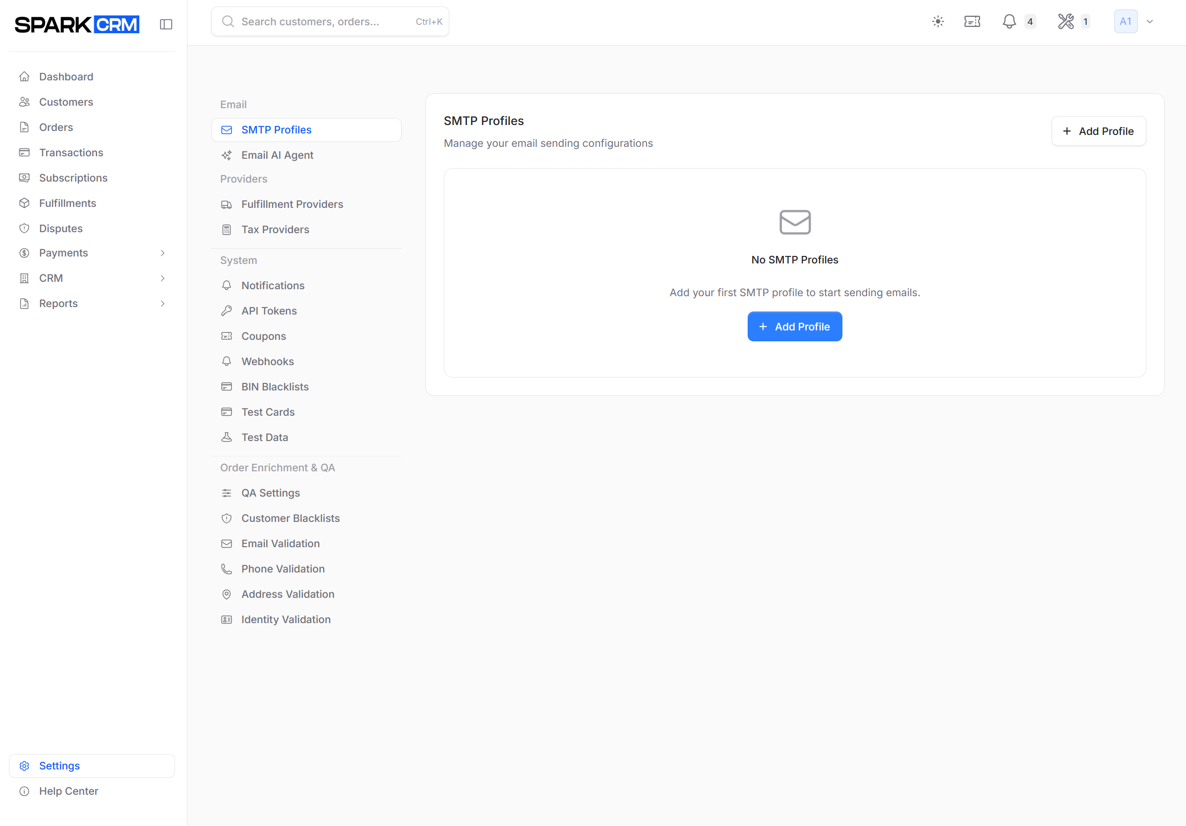 screenshot of SMTP Providers settings page