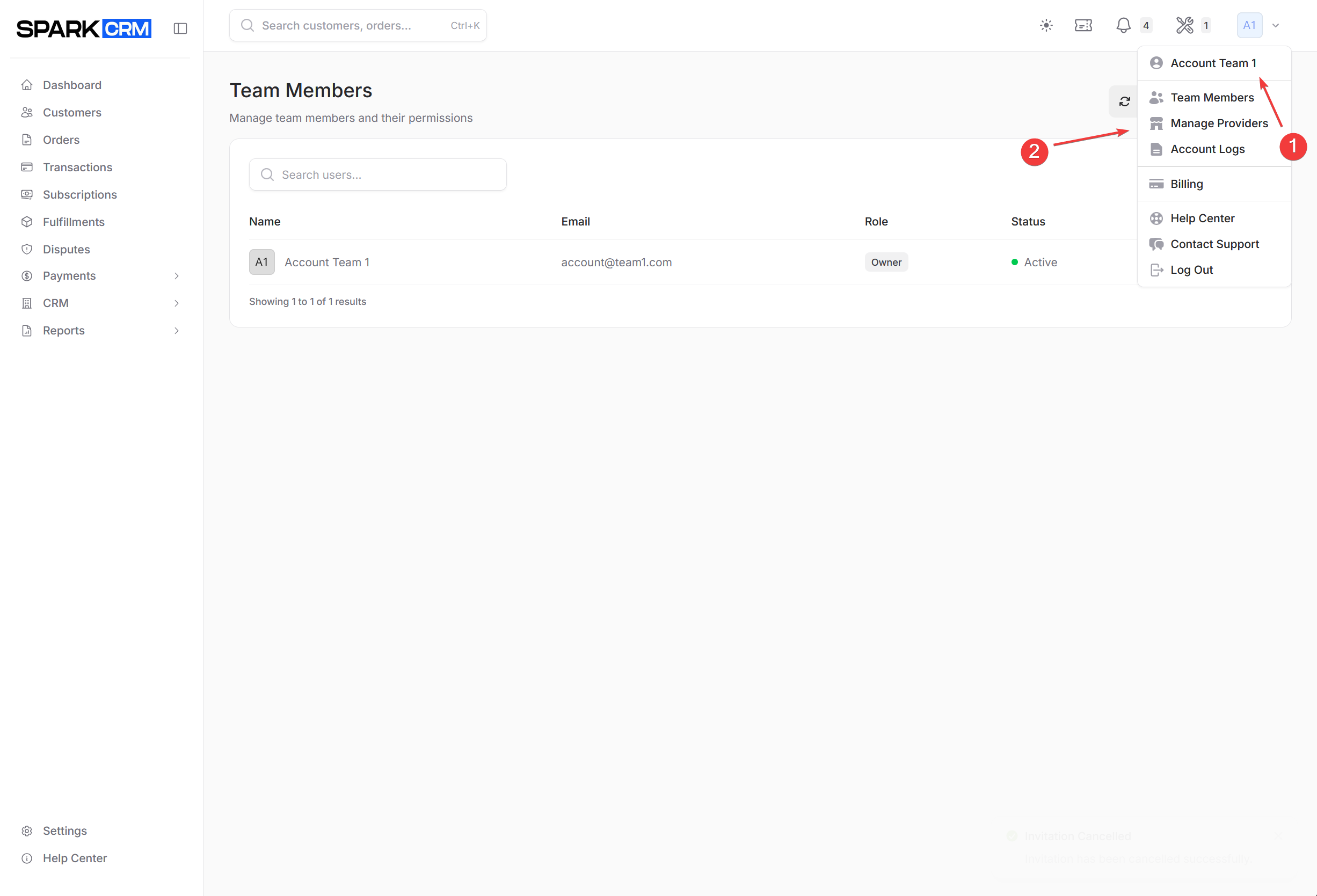 screenshot of team members page