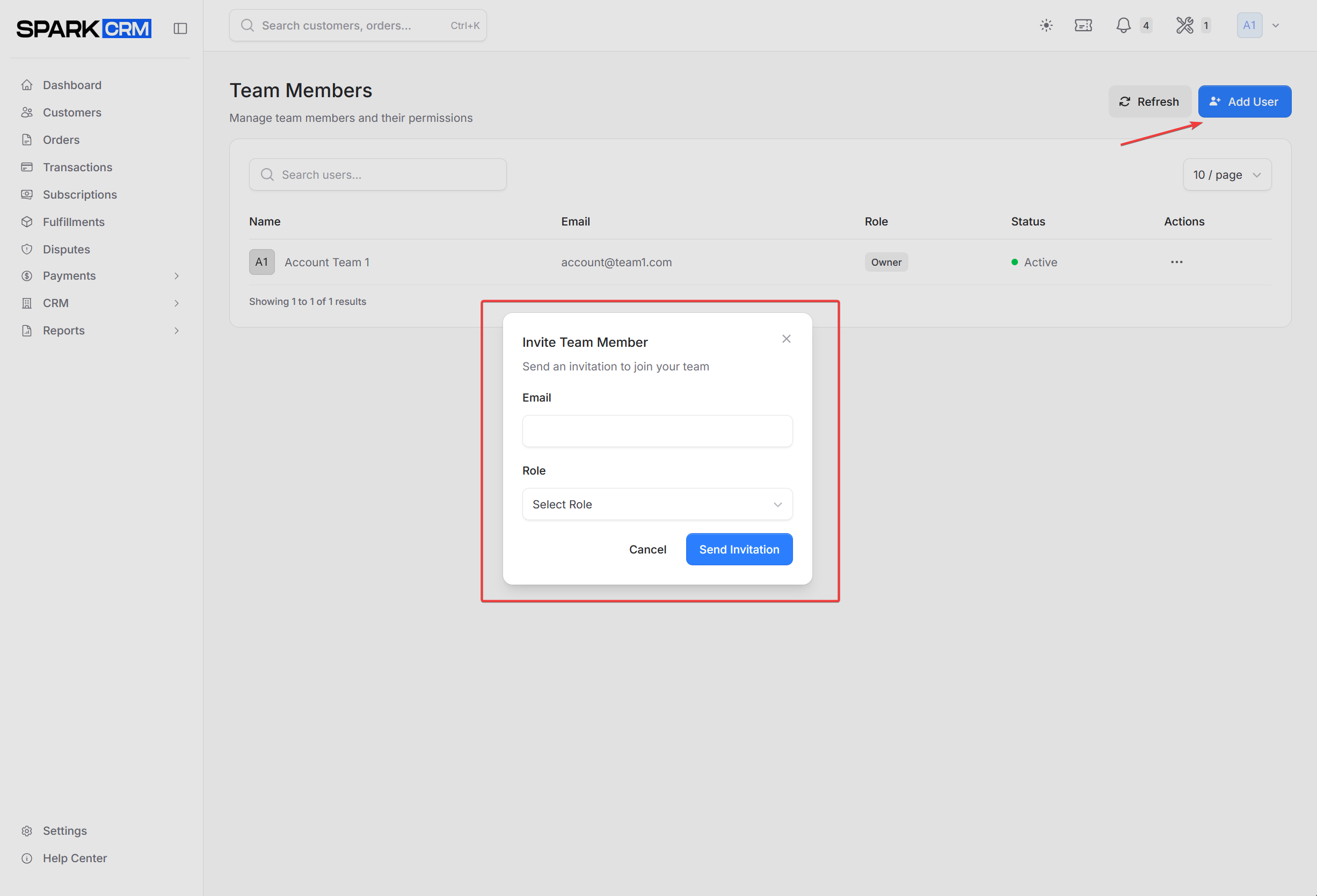 screenshot of invite member modal