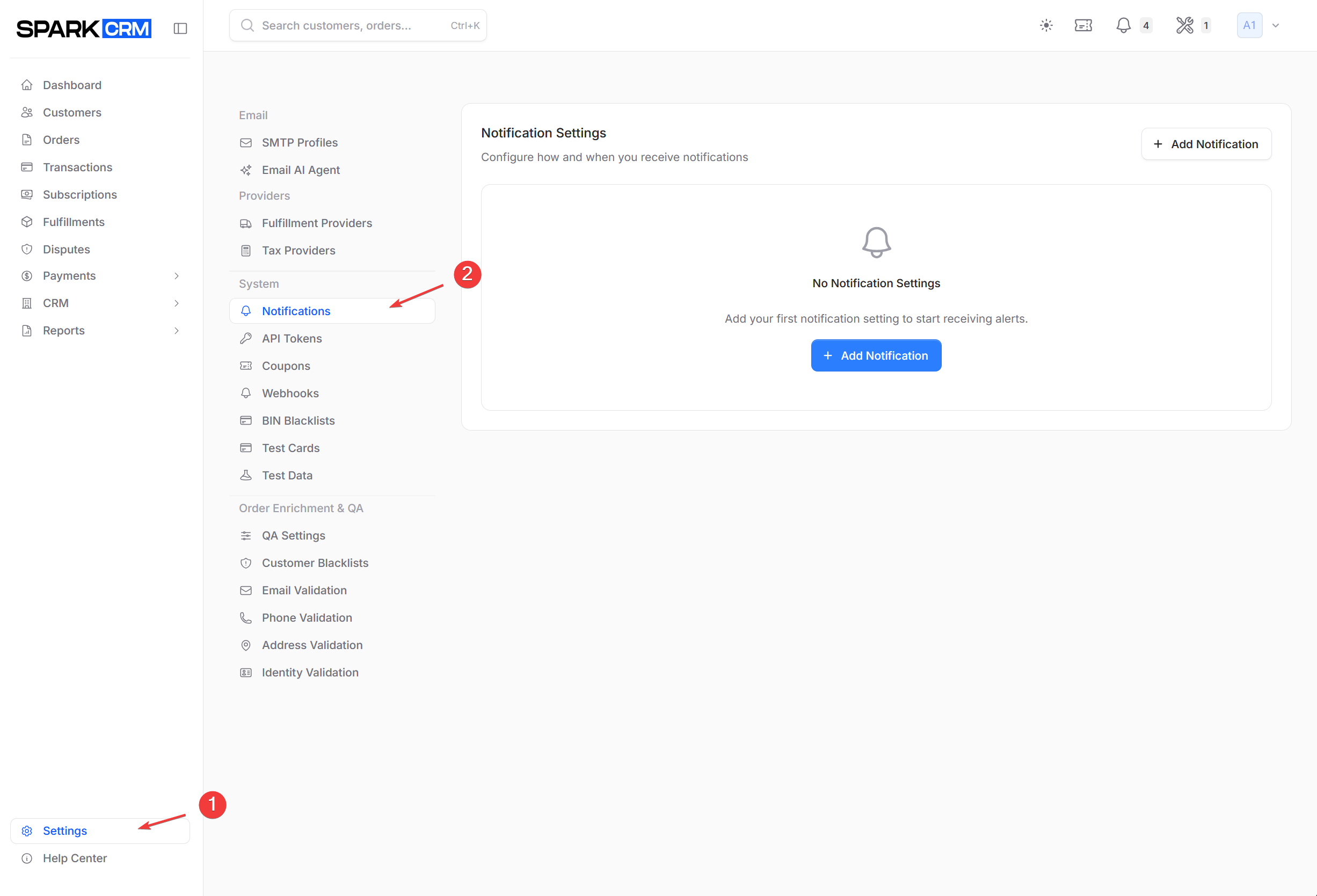 screenshot of team notifications page